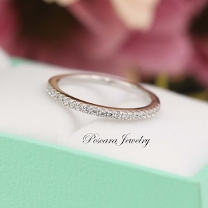 1.5mm Wedding bands, Half Eternity Band, Engagement Ring, Silver Thin CZ ring band, Matching Band Ring, Sterling Silver (H0151R)