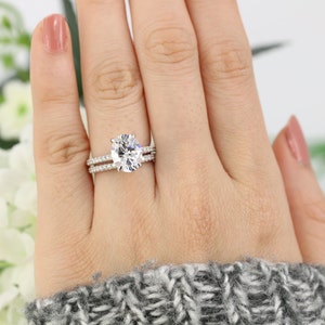 3.5ctw Oval Solitaire Ring set, Engagement Ring, 3 Carat Oval Ring, Promise Ring, Bridal Ring, 3ct CZ Oval Engagement Ring, Sterling Silver image 1