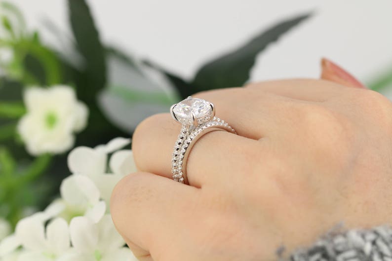 3.5ctw Oval Solitaire Ring set, Engagement Ring, 3 Carat Oval Ring, Promise Ring, Bridal Ring, 3ct CZ Oval Engagement Ring, Sterling Silver image 4