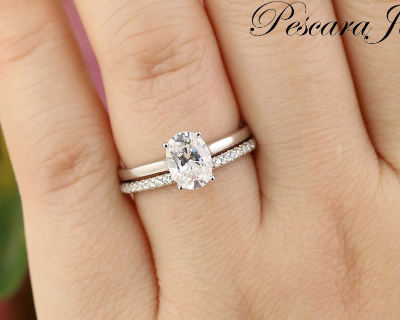 1.25ct Thin Oval Solitaire Wedding Ring set Oval Engagement | Etsy