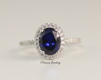 Oval Sapphire Engagement Ring - Oval Cut Ring - Oval Halo Ring - Wedding Ring - blue gemstone ring sapphire - promise ring (2 carat)