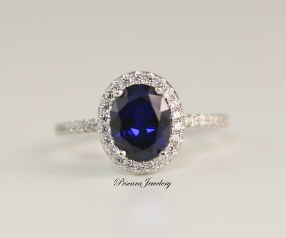 Oval Sapphire Engagement Ring - Oval Cut Ring - Oval Halo Ring - Wedding Ring - blue gemstone ring sapphire - promise ring (2 carat)