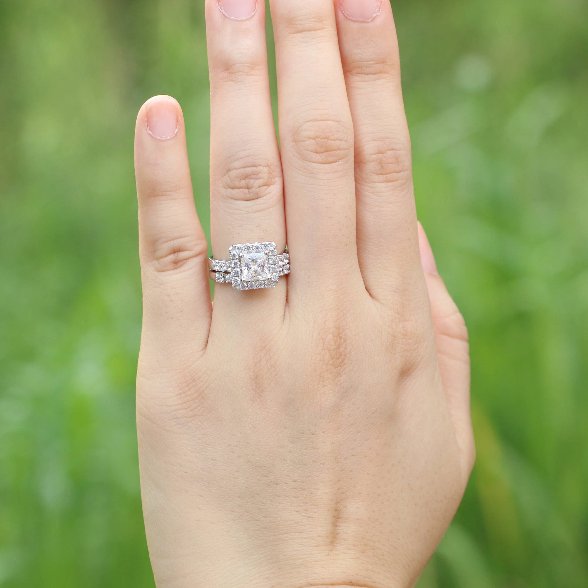 Princess cut halo wedding clearance ring set