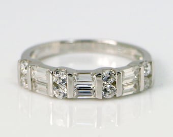 Sterling Silver CZ Band Ring, Anniversary Rings, Wedding Band, Stacking Ring, Promise Ring, cz diamond Band Ring, Half Eternity Ring