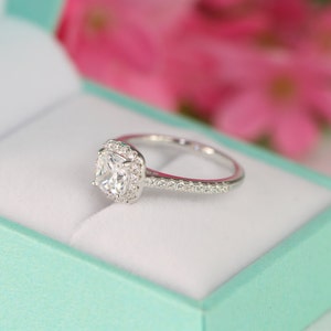 1.3 ct.tw Cushion Cut Ring Sterling Silver Ring Engagement Ring Cubic Zirconia Ring Halo Engagement Ring Promise ring size 3.511 image 2