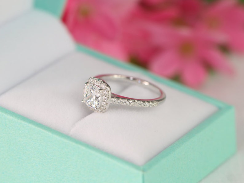 1.3 ct.tw Cushion Cut Ring Sterling Silver Ring Engagement Ring Cubic Zirconia Ring Halo Engagement Ring Promise ring size 3.511 image 2