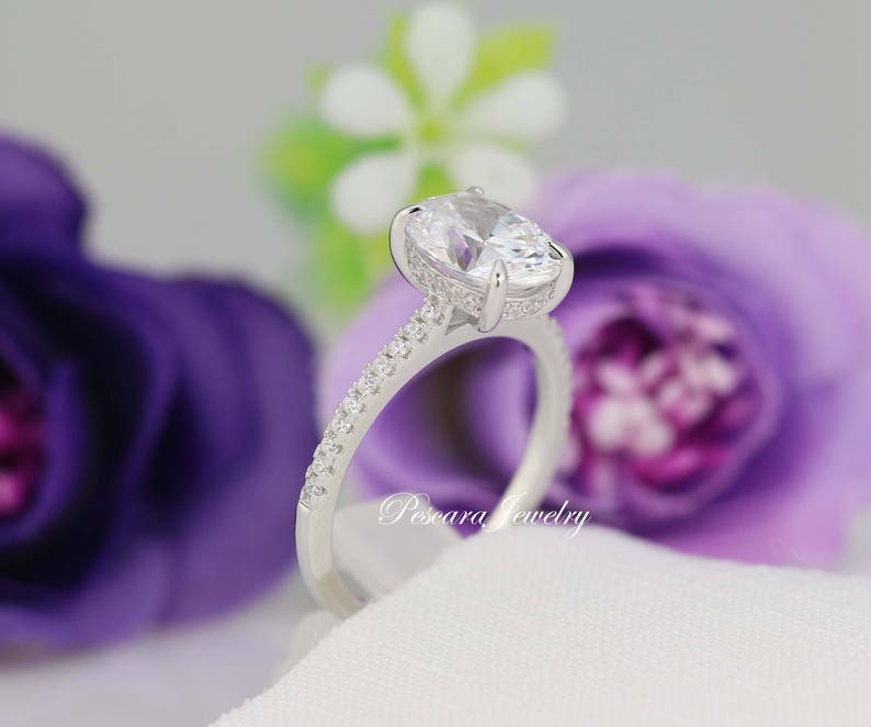 3.5ctw Oval Solitaire Ring set, Engagement Ring, 3 Carat Oval Ring, Promise Ring, Bridal Ring, 3ct CZ Oval Engagement Ring, Sterling Silver image 5