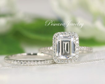 3.6 ctw Wedding Ring Set, Emerald Cut Ring, Engagement Ring set, Bridal Set, Diamond Simulant CZ ring, Sterling Sivler