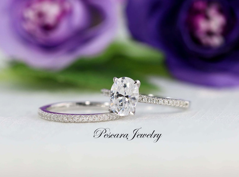 2.45ct tw Classic Oval Engagement Ring Set, Bridal Set, Oval Solitaire ring, Oval Cut Ring, Oval Promise ring, Sterling Silver image 1