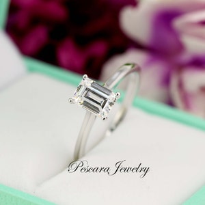 1ct Emerald Cut Engagement Ring, (7x5mm) 1ct Emerald Cut Solitaire Ring, Emerald Cut ring, Diamond Simulant CZ Emerald Cut Sterling Silver