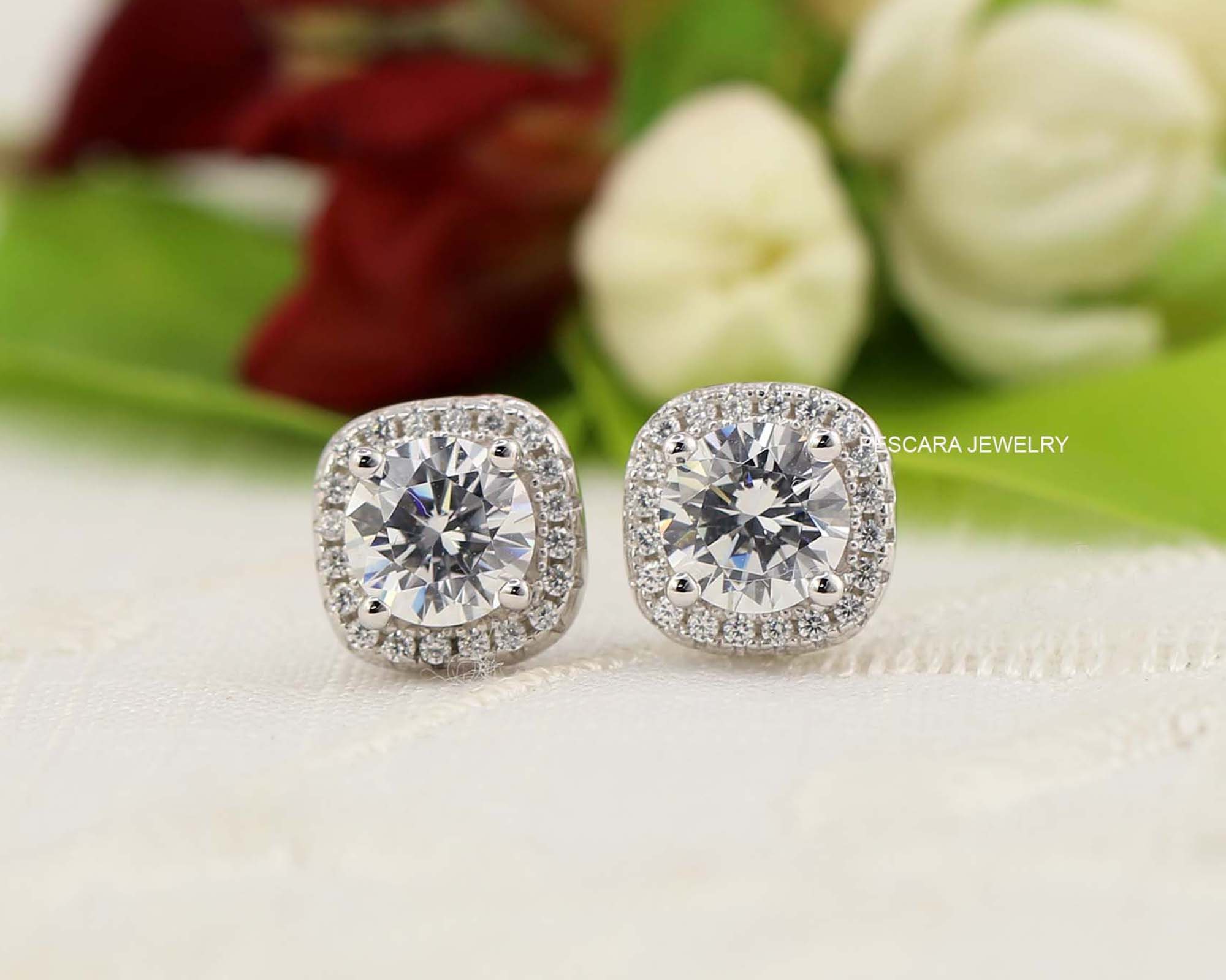 Cushion Cut Square Swarovski Crystal Halo earrings by Endora Jewellery  Design | Bridestory.com