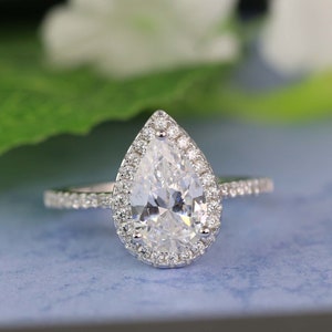 Pear Cut Halo Ring - Pear Cut Ring - Promise Ring - Wedding Ring - Pear Shaped Ring - CZ Diamond Stimulant - 2.6ct tw - Sterling Silver