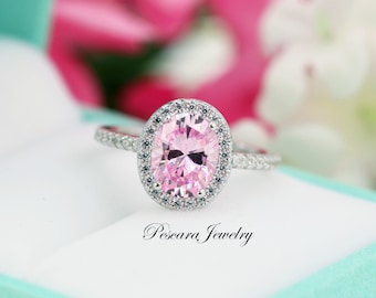 5.26 Ctw 925 Sterling Silver Plated Oval Shaped Pink Sapphire & White CZ Diamond Engagement Classic Wedding Ring 5.26 Ctw 925 Sterling Silver Plated Oval Shaped Pink Sapphire & White CZ Diamond Engagement Classic Wedding Ring
