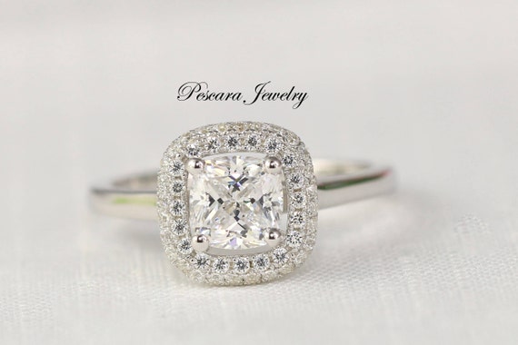 1 3 Ctw Cushion Halo Engagement Ring Cushion Cut Ring Etsy