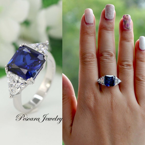 Gems en Vogue 2.40ctw Princess Cut Blue Amethyst & Blue Sapphire or Ru