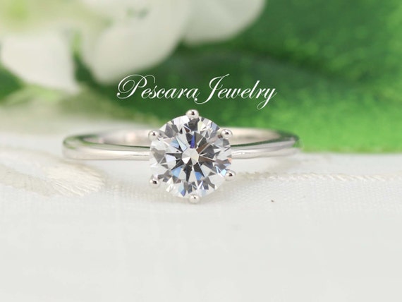 Classic 6 prongs Round Solitaire engagement ring, approx. 1.5ct (7mm) Round Solitaire ring,  Bridal ring, Silver CZ Round Diamond Simulant