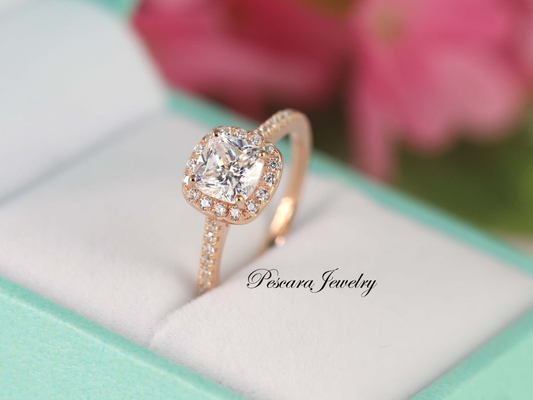 Rose Gold Engagement Ring, 6mm Cushion Cut Ring