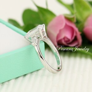 3ct Emerald Cut Ring Three Stone Ring Emerald Cut Taper Baguette CZ simulated Diamond Anniversary Ring Sterling Silver image 2