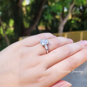 3ct Emerald Cut Ring Three Stone Ring Emerald Cut Taper Baguette CZ simulated Diamond Anniversary Ring Sterling Silver image 6