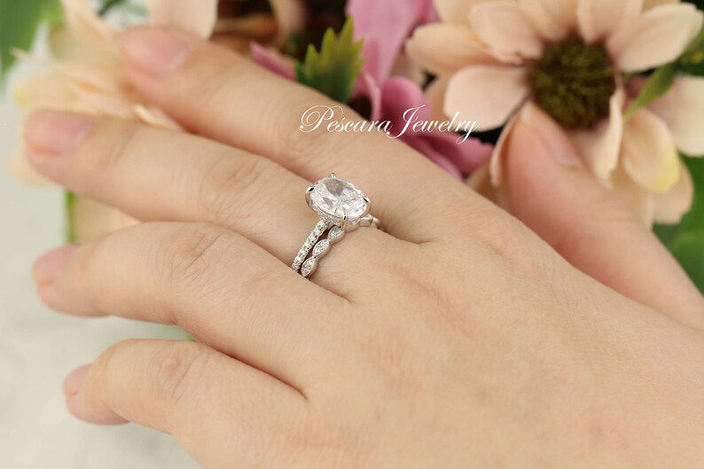 Oval Engagement Ring Set 3ct Center Oval Solitaire Ring 3ct Etsy Australia