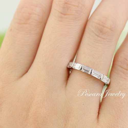 2 CARAT .925 STERLING SILVER BAGUETTE ROUND ETERNITY RING BAND FREE RING BOX 2 CARAT .925 STERLING SILVER BAGUETTE ROUND ETERNITY RING BAND FREE RING BOX