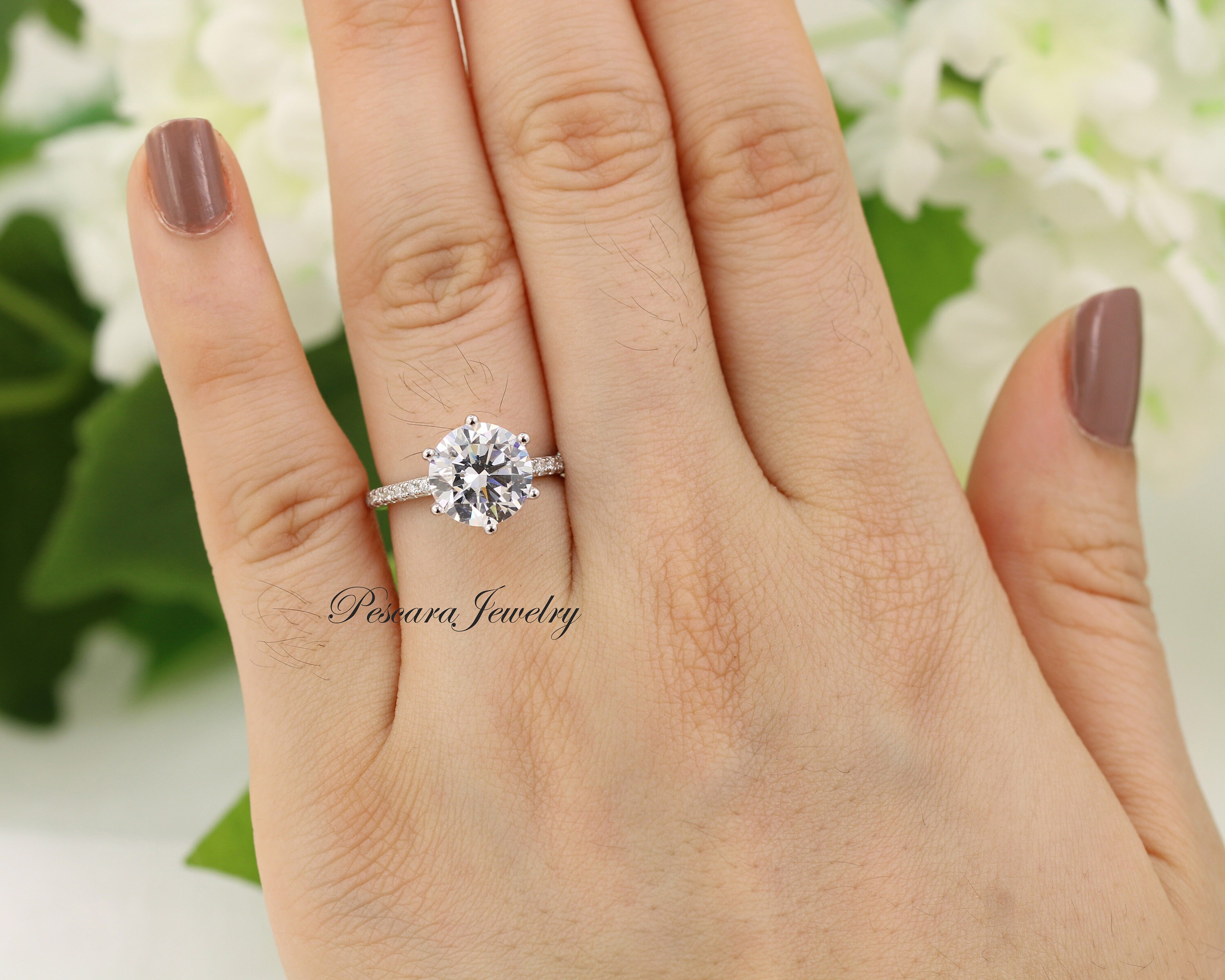 3.2ctw Round Cut Engagement Ring 6 Prongs Round Cut Ring Etsy