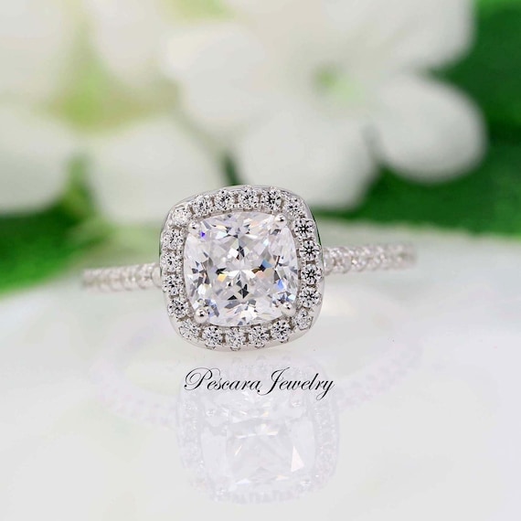 Ct Cushion Halo Engagement Ring, 2ct Cushion Promise Ring