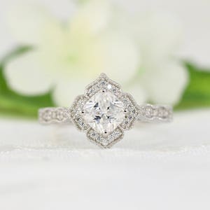 1.25 ctw Art Deco Engagement ring, Cushion Cut Ring, Wedding Ring, Promise Ring, bridal ring, diamond stimulant CZ cushion, sterling silver