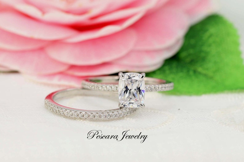 1.9ctw Cushion Wedding Ring Set Elongated Cushion Engagement Etsy