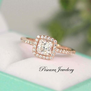 3/4 Princess Cut Halo Engagement Ring - Promise Ring - Small Ring - Rose Gold Ring - Sterling Silver Ring