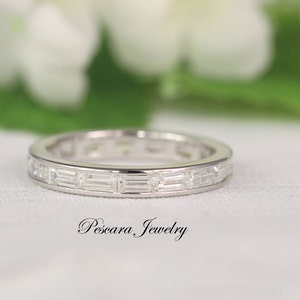 1.75ct tw Baguette Wedding Band Ring, Full Eternity Band, Anniversary Ring, Stackable Band, Stacking Band, Sterling Silver