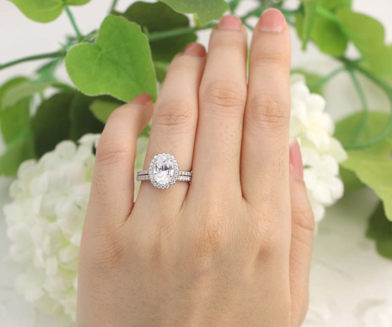 2.0 Carat Halo Wedding Ring Set Oval Cut Ring Halo - Etsy