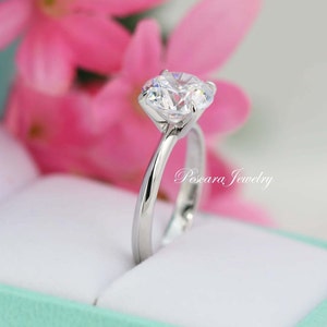 3ct Classic Round Solitaire engagement ring , 3ct Solitaire Ring, 4 Prong Round Wedding Ring, Bridal Ring, Promise Ring, Sterling Silver image 8