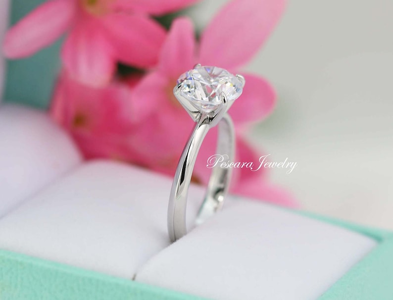 3ct Classic Round Solitaire engagement ring , 3ct Solitaire Ring, 4 Prong Round Wedding Ring, Bridal Ring, Promise Ring, Sterling Silver image 8