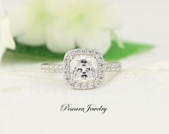 Bague Fiançailles/mariage Halo Diamant Simulé 2,43 Ct Taille Coussin - Argent 925, Personnalisable