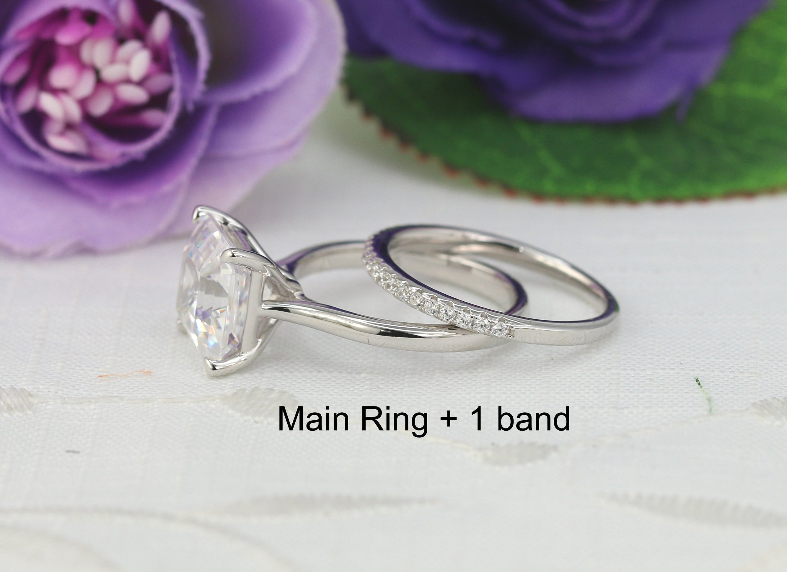5ct Asscher Cut Solitiare Wedding Ring Set, Stacking Rings, 5ct Promise ...