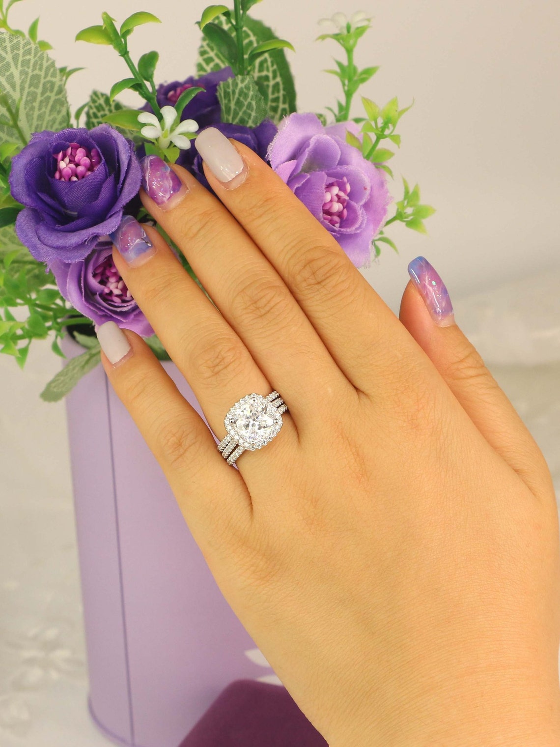 Halo Cushion Cut Engagement Ring main image 1