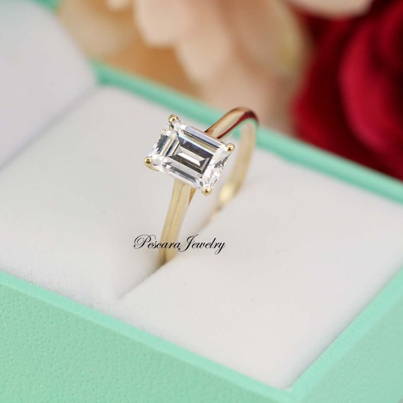 Emerald Cut Diamond Solitaire Engagement Ring 14K Yellow Gold