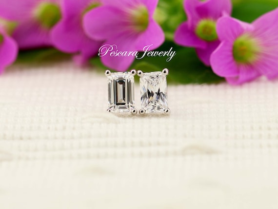 Emerald Cut or Radiant Cut Studs Earrings, 0.5ct Diamond