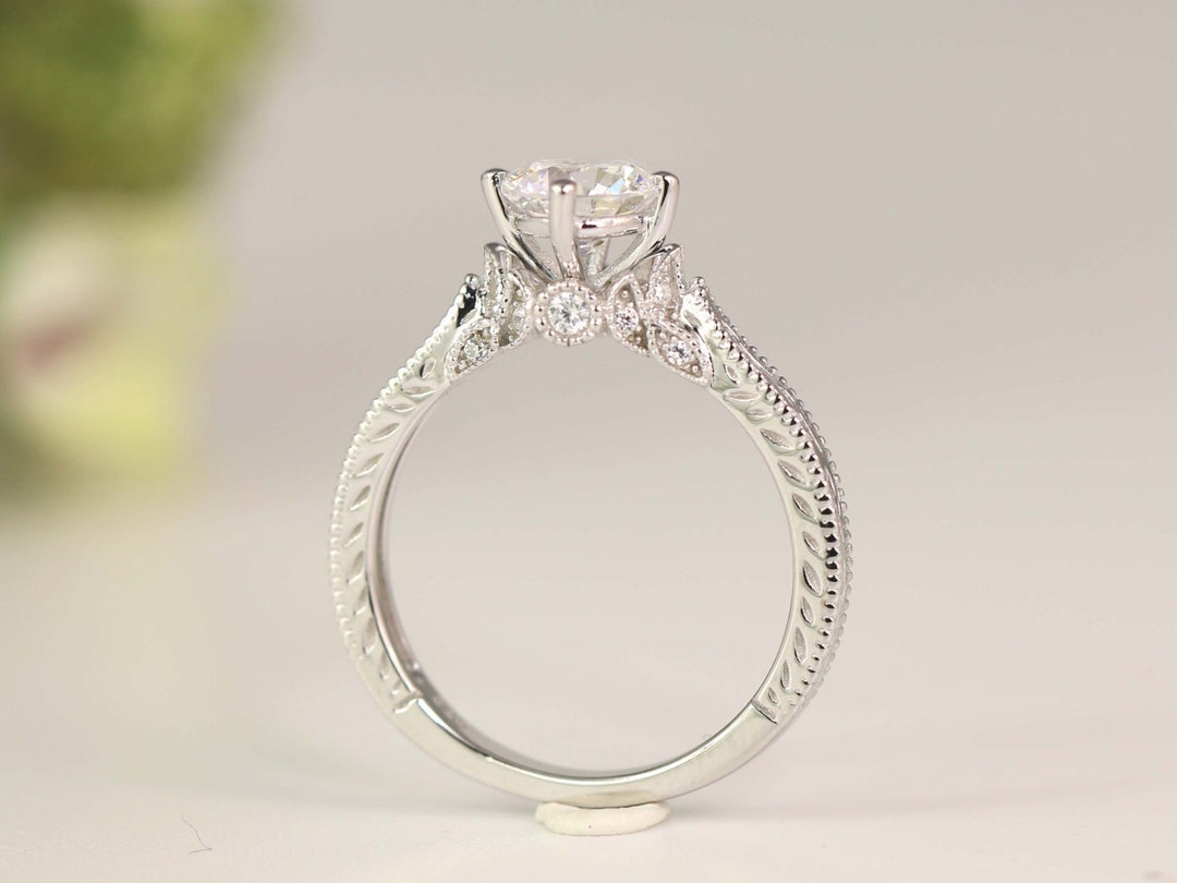 Art Deco Engagement Ring Vintage Inspire Ring Antique Style Round Cut
