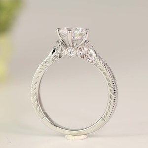 Art Deco Engagement Ring Vintage Inspire Ring Antique Style Round Cut Solitaire Ring 1 Carat Sterling Silver size 3.510 zdjęcie 1