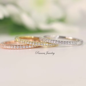 Passendes Band, Halb Eternity Band, Hochzeitsring, dünne CZ Ringschiene, Micro pflastern Band, Stapelbänder, Rotgold, Gelbgold, Sterlingsilber