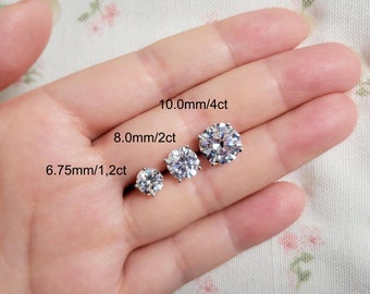 Silver Stud Earrings 4 prongs Everyday Earrings bridal Earrings Round Stud 6.75mm, 8mm and 10mm
