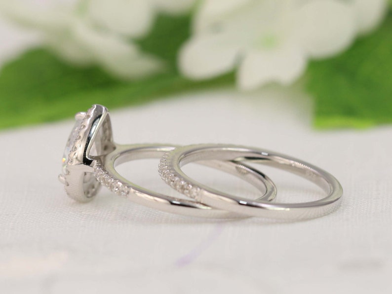 Halo Wedding Ring Set Pear Cut Ring Pear Halo Engagement | Etsy
