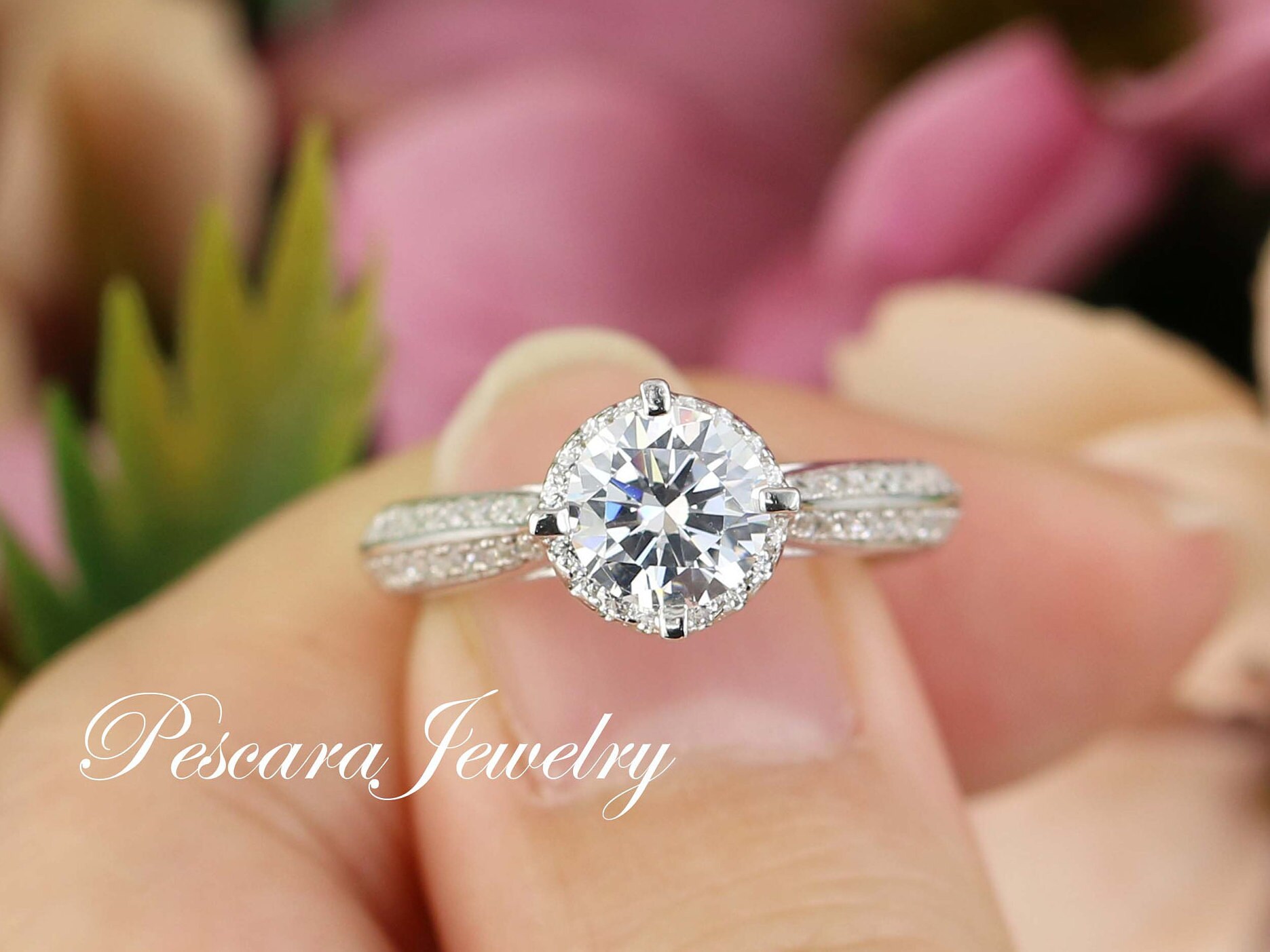 1.5 ctw Round Cut Engagement Ring Round halo Ring Wedding Etsy