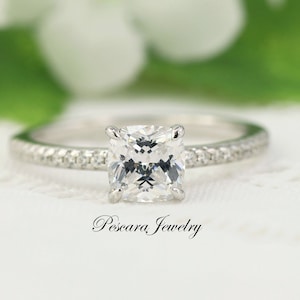 1ct Cushion Cut Engagement Ring, Cushion Promise Ring, Diamond Simulated CZ Cushion Sterling Silver Ring, Wedding Ring