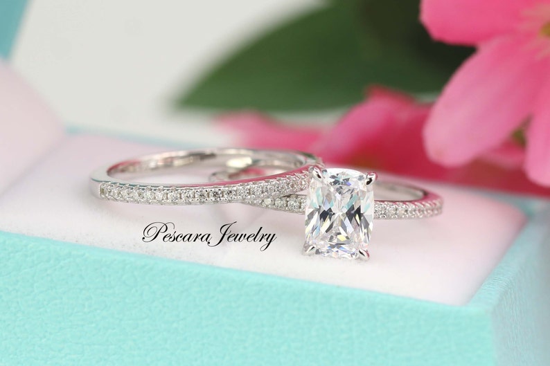 1.9ctw Cushion Wedding Ring Set Elongated Cushion Engagement Etsy