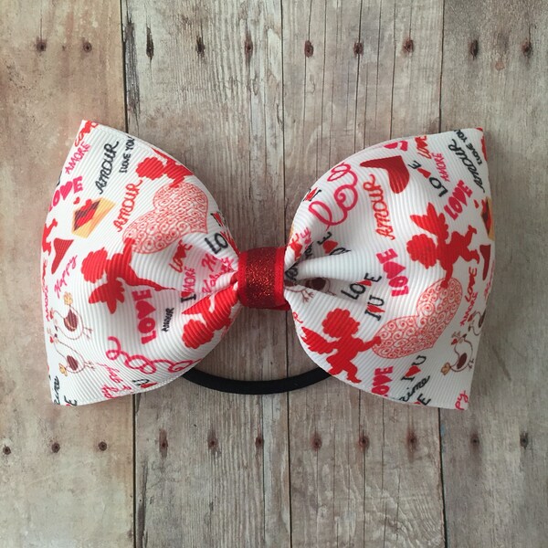 Valentine's Day Bow, Ponytail Bow, Gymnastics Bow, Large Tuxedo Bow, Tailless Cheer Bow, Love Bow, Valentines Hair Bow, Heart Bow, Teen Bows