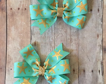Starfish Pinwheel Bows, Starfish Bows, Mermaid Bows, Mermaid Birthday, Under the Sea bows, Star Bows, Mermaid Hair Bow