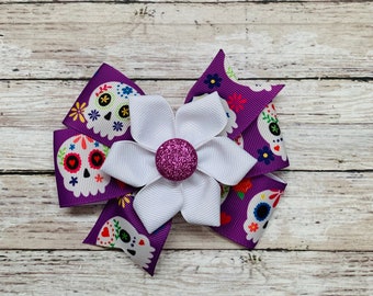 Day of the Dead Hair Bow, Sugar Skull Flower, Halloween Costume